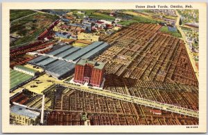 Union Stock Yards Omaha Nebraska NB Panorama Business District Postcard