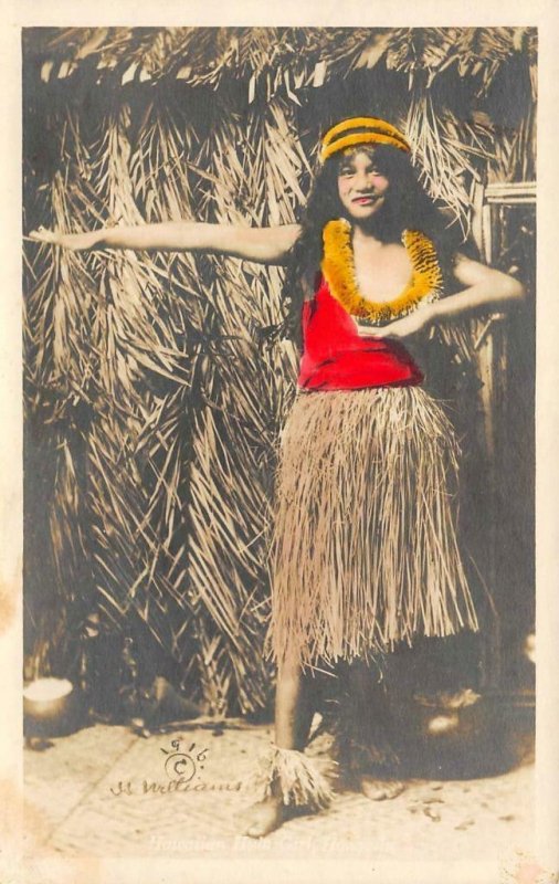 RPPC HAWAIIAN HULA GIRL Hula Dancer HONOLULU Hawaii c1920s Vintage Tinted Photo