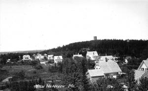 North Haven Maine Bird's Eye View~Houses~Small Field~Water Tower~1950s RPPC