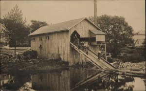 Maine? Unidentified Ice Storage House Men Workers c1910 Real Photo Postcard