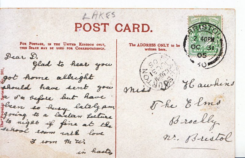 Genealogy Postcard - Family History - Hawkins - Brockly - Near Bristol 7702
