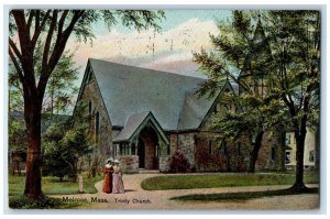 1908 Trinity Church Entrance Ladies Walking Melrose Massachusetts MA Postcard 