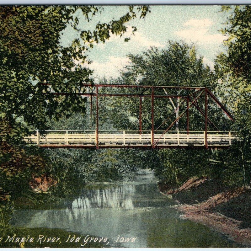 c1910s Ida Grove, IA Maple River Bridge Truss Creek Postcard WW Williams A172