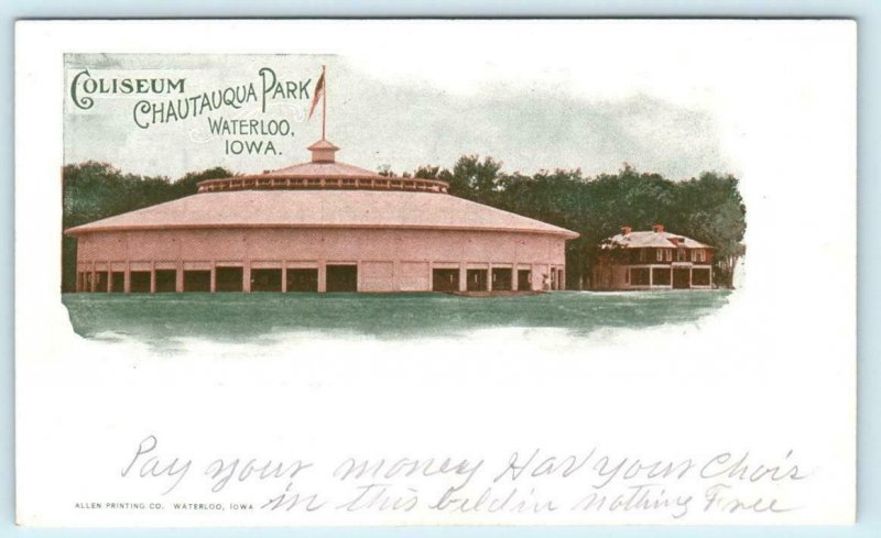 WATERLOO, Iowa IA ~ Chautauqua Park COLISEUM c1900s UDB   Postcard