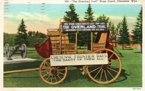 Vintage Postcard 1950's Overland Trail Stage Coach Carriage Cheyenne Wyoming WY