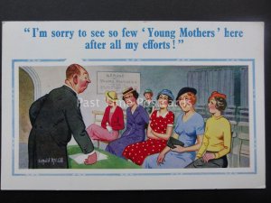 Donald McGill Postcard VICAR - SORRY TO SEE SO FEW YOUNG MOTHER.... c1950's