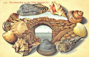 Newport RI Langsdorf Publisher Shell Border The Stone Arch On Cliffs Postcard 