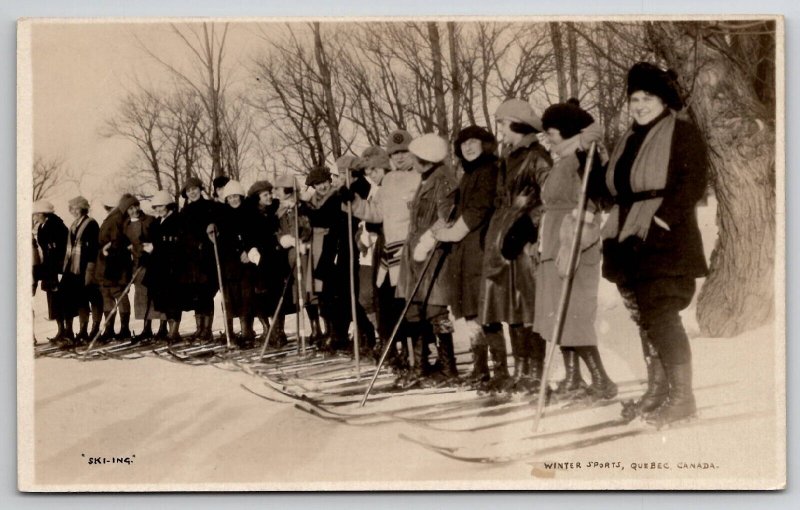 Quebec Canada RPPC Winter Sports Ladies Skiing Postcard L27