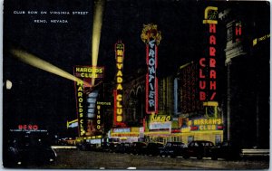 1940s Night View Casino Row Virginia Street Reno NV Postcard