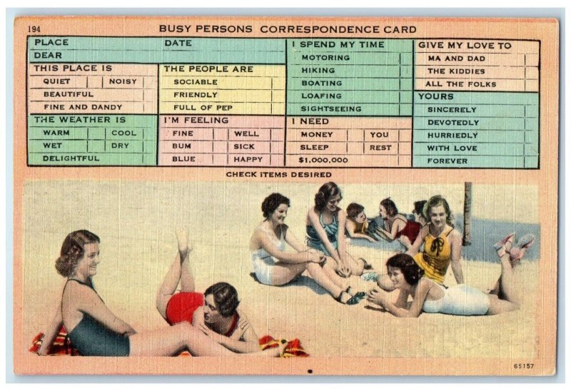 Sexy Woman Swimsuit Winter Playground Checklist Correspondence Vintage Postcard