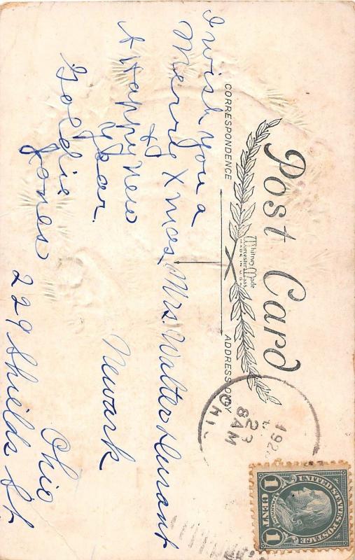 E29/ Santa Claus Merry Christmas Holiday Postcard 1924 Spectacles Wreath 4