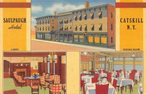 Catskill New York Saulpaugh Hotel Multi-View Linen Vintage Postcard U5817