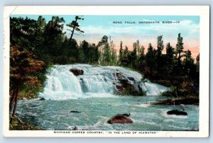 Hiawatha Michigan MI Postcard Bond Falls Ontonagon River Waterfalls 1951 Vintage