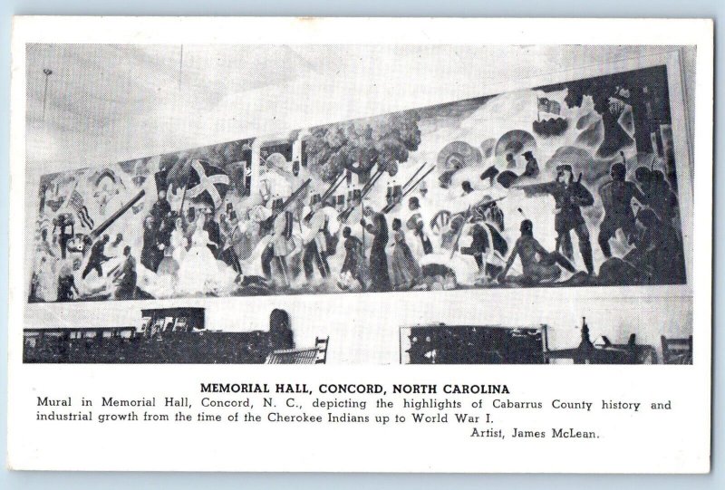 Concord North Carolina Postcard Memorial Hall Mural Interior View 1946 Vintage