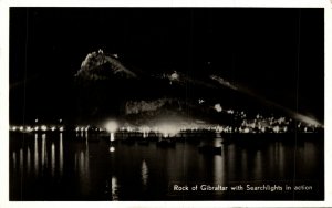 Gibraltar Rock of Gibraltar with Searchlights in Action Vintage RPPC 08.52