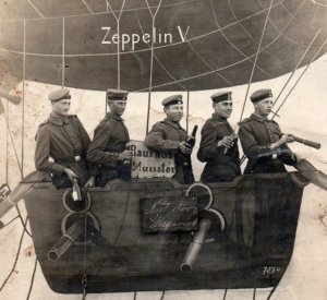 WWI German Army Soldiers Zeppelin Studio Prop Real Photo Postcard RPPC Airship