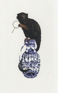 Monkey On Antique Vase Jug Power Vs Fragility Painting Postcard