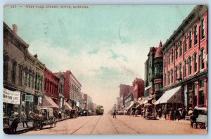 Butte Montana MT Postcard West Park Street Stores Shops Horse Carriage 1908