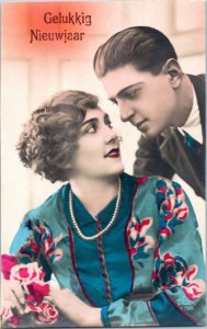 Postcard New Year Romance Couple colorized photo Dede Paris 1756 series