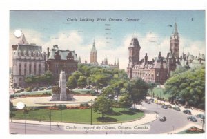 War Memorial, Circle Looking West, Ottawa, Ontario, Vintage 1950 Linen Postcard