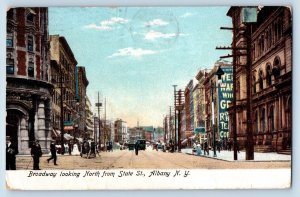 Albany New York Postcard Broadway Looking North State Street Road c1910 Vintage