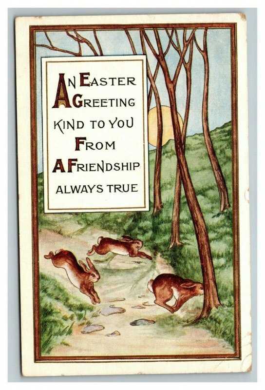 Vintage 1911 Whitney Easter Postcard Cute Bunnies Run Across Country Road