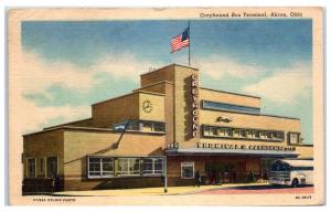 1959 Greyhound Bus Terminal, Akron, OH Postcard