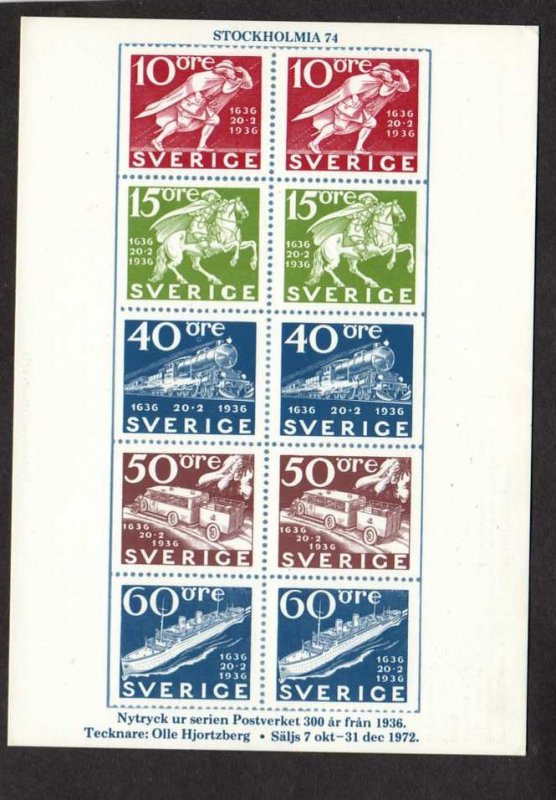 Sverige Facsimiles of postage stamps on front of Postcard Sweden Swedish