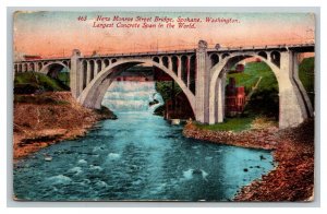 Vintage Early 1900's Postcard New Monroe Street Bridge Spokane Washington POSTED