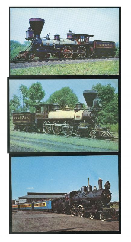 3 Train Postcards B&O RR Thatcher Perkins William Mason Wilmington & Western