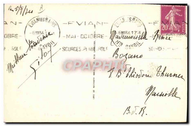 Old Postcard Boat Sailboat Evian les Bains Vue generale The regattas