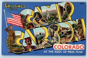 Camp Carson Colorado Postcard Greetings Large Letters Banner Flag Soldier 1947