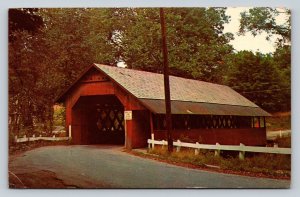 Covered Bridge Around the Curve in Country Setting Vintage Postcard A164