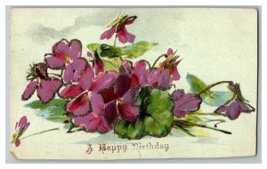 Postcard A Happy Birthday Vintage Standard View Card Flowers Glitter Embossed