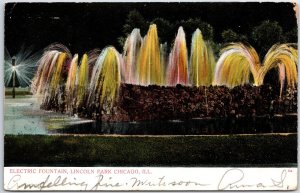 VINTAGE POSTCARD THE ELECTRIC FOUNTAINS AT LINCOLN PARK CHIACGO POSTED 1907