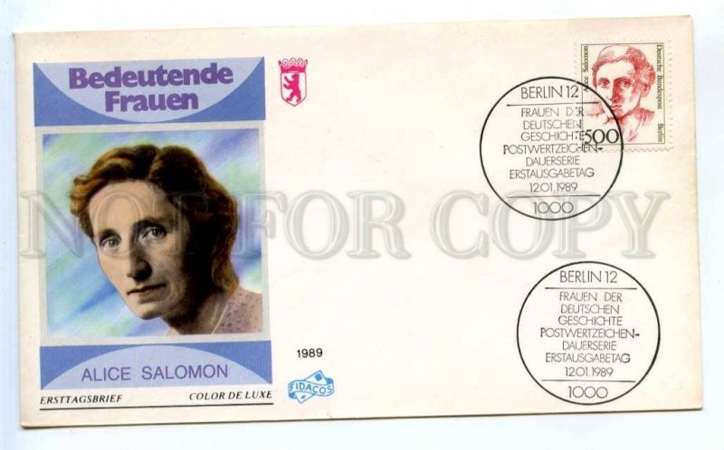 418714 GERMANY BERLIN 1989 year Alice Salomon First Day COVER