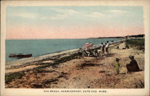 Harwichport Massachusetts MA People on Beach Vintage Postcard