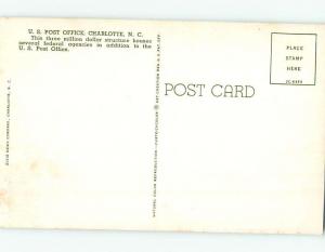 Unused Pre-1980 POST OFFICE SCENE Charlotte North Carolina NC hs1004