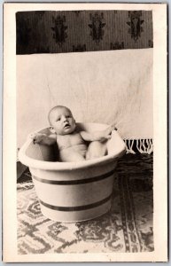 Baby In The Bathtub Cute Photograph Picture Infant RPPC Real Photo Postcard