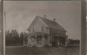 RPPC Family Lovely Home with Porches 4 Children c1910 Real Photo Postcard W7