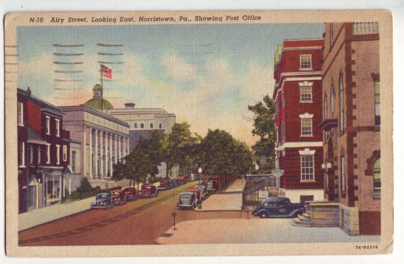 P740 ca1950 airy st. norristown penn old cars and post office