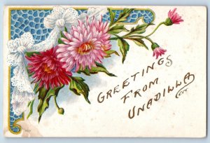 Unadilla New York NY Postcard Greetings Flowers Embossed 1908 Vintage Antique