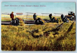 Canada Postcard Steam Harvesters At Work Canada's Western Prairies c1910's