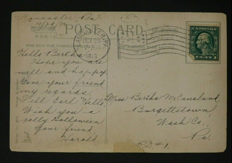 1913 Halloween Postcard Blindfolded Lady and Gentleman at Party, Lancaster, PA