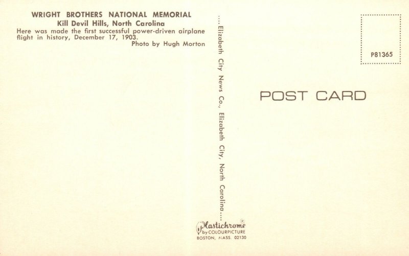 Vintage Postcard Wright Bros. National Memorial Kill Devil Hills North Carolina