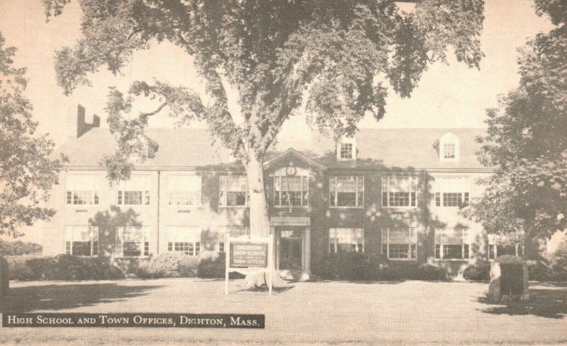 Vintage Postcard 1910s High School & Town Offices Dighton MA Massachusetts