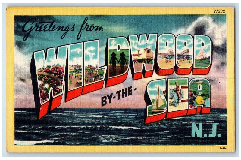 c1950's GREETINGS FROM WILDWOOD BY THE SEA Composite View New Jersey NJ Postcard