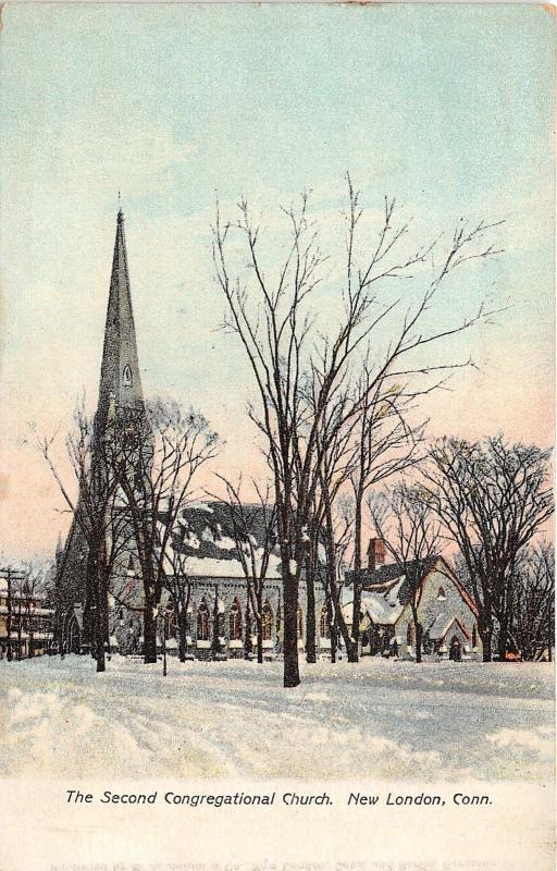 New London Connecticut~Second Congregational Church in Winter~Lots of Snow~c1905