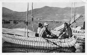 Bolivia Native Indians in Boats Lake Titicaca Real Photo Postcard