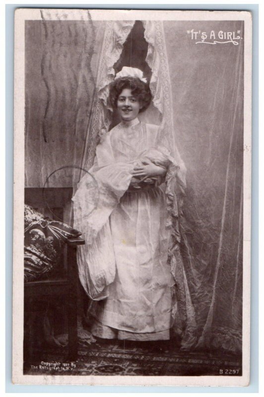 1908 Woman Nurse Holding Baby RPPC Photo Chicago Ilinois IL Antique Postcard